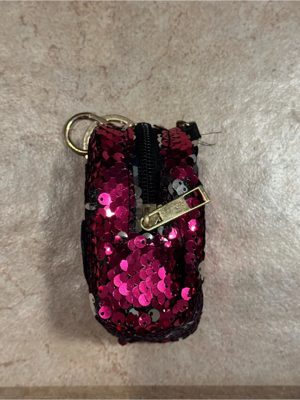 Sequin Cherry Keychain Pouch - Pink